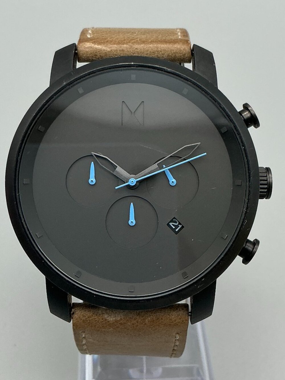 MVMT Chronograph Gunmetal Sandstone Watch Men 45mm Date Leather New Battery
